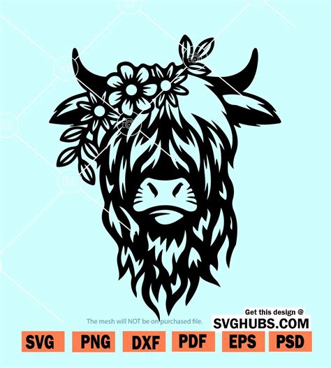 Floral Cow Head SVG Cute Cow Head SVG Highland Cow Svg