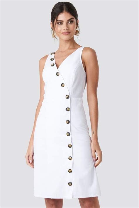 Na Kd Trend Buttoned Detail Dress White | Evening dresses plus size