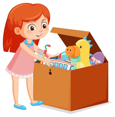 A Girl Putting Her Toy Into The Box Stock Vector Illustration Of