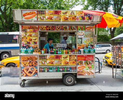 Traditional New York Street Food Van Truck Stand New York City Stock