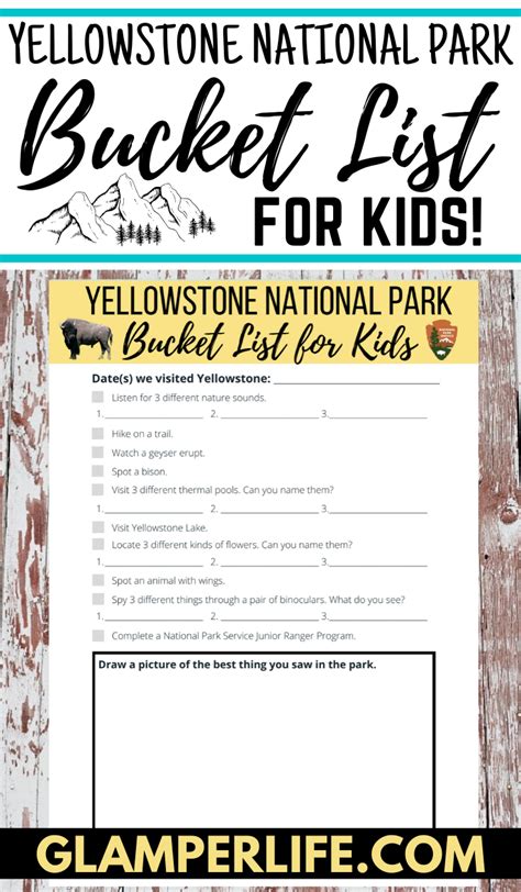 Yellowstone Bucket List For Kids Printable Yellowstone National Park