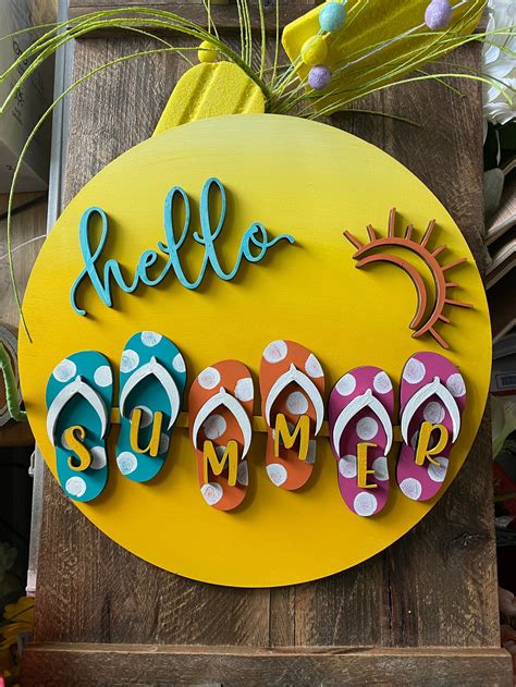 Hello Summer Flip Flop Sign Flip Flop Summer Sign Beach Etsy