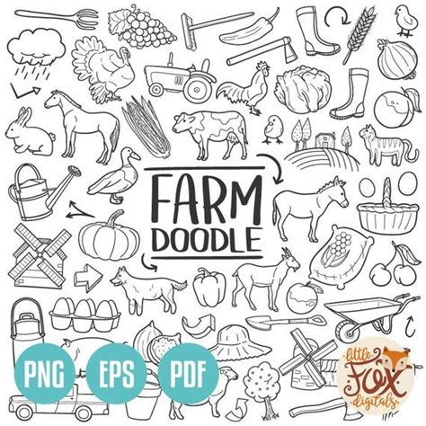 Farm Animals Farmer Clip Art Icons Scrapbooking Doodle Etsy Art