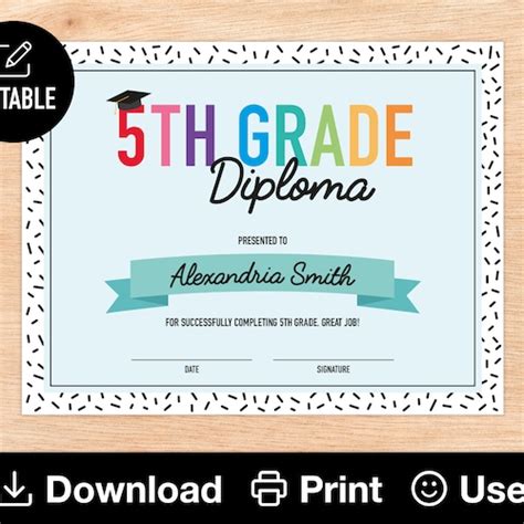 Printable 5th Grade Graduation Certificate 2023 Chalkboard Etsy