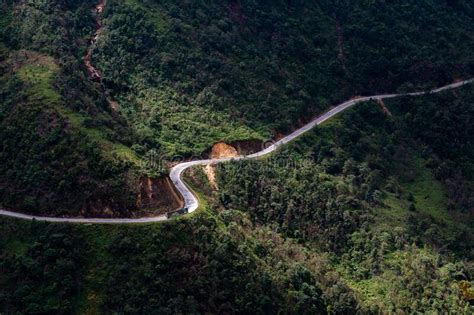 Top View Ofcountryside Road Passing Through The Green Forrest And