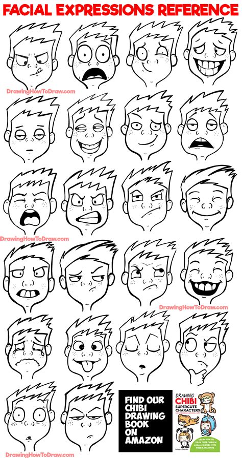 facial expressions and silly cartoon faces reference sheet how to draw step by step drawing