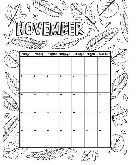 November Printable Coloring Calendar 2019 Coloring Calendar Kids