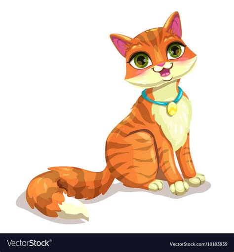 Cute Sitting Striped Ginger Cat Cartoon Red Kitty Icon Vector Kitten Illustration Download A