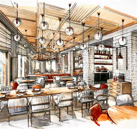 Restaurant Hotel Handkolorierte Perspektive In 2020 Interior Design