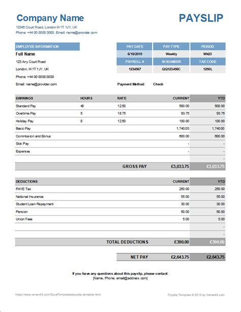 Basic Payslip Template Excel Download