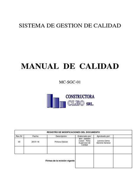 Manual De Calidad Worddocx Gestión De La Calidad Calidad Comercial