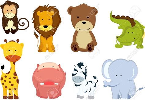 A Vector Illustration Of Different Wild Animals Cartoons Royalty Free