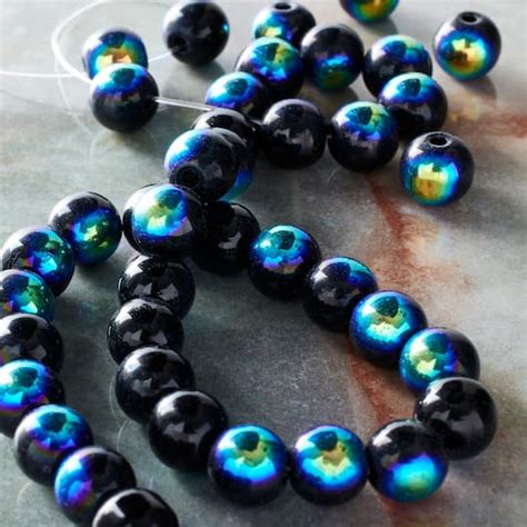 Black Aurora Borealis Faceted Glass Round Beads 8mm By Bead Landing