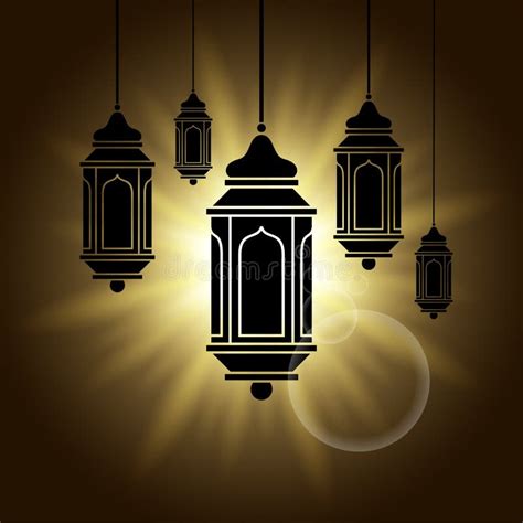 Arabic Lantern Vector Black Shadow Silhouette With Sun Rays Burst
