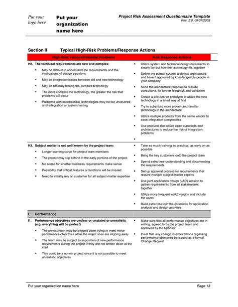 Risk Assessment Questionnaire Template In Word And Pd Vrogue Co
