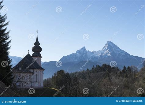 Beautiful Mountain Landscape In The Bavarian Alps With Pilgrimage
