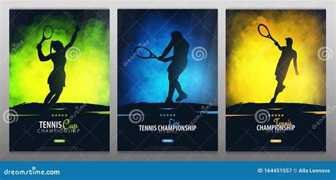 Set Of Tennis Championship Banners Or Posters Design With Players And