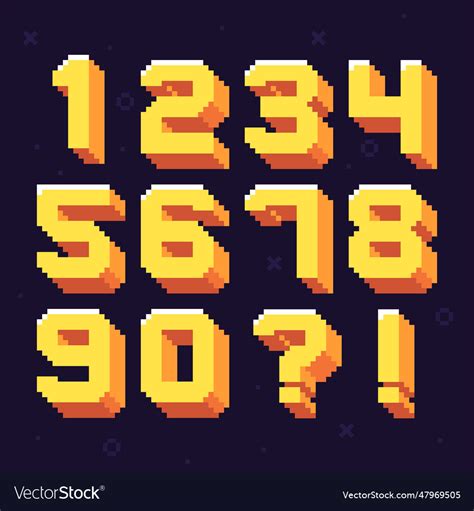Pixel Numbers Retro 8 Bit Pixels Number Font Set Vector Image