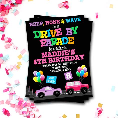 Drive By Birthday Parade Invitation Drive By Birthday Party Virtual