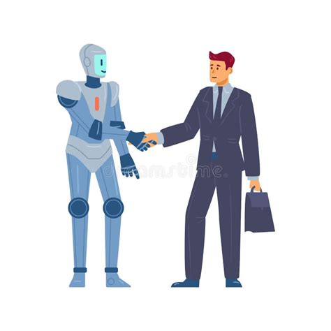 Handshake Between Robot Businessman Joint Teamwork Of Human And
