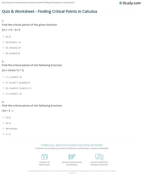 Calculus Critical Numbers Worksheet