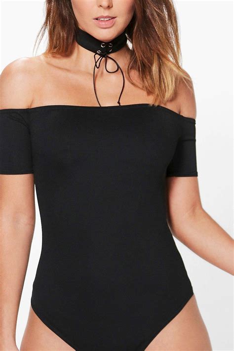 boohoo womens nora lace up choker off the shoulder bodysuit ebay