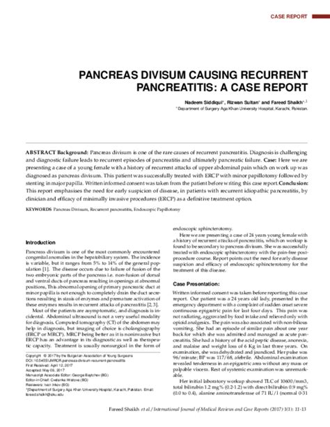 Pdf Pancreas Divisum Causing Recurrent Pancreatitis A Case Report