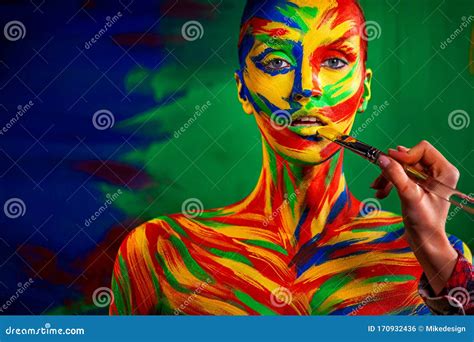 Color Art Face And Body Painting On Woman For Inspiration Abstract