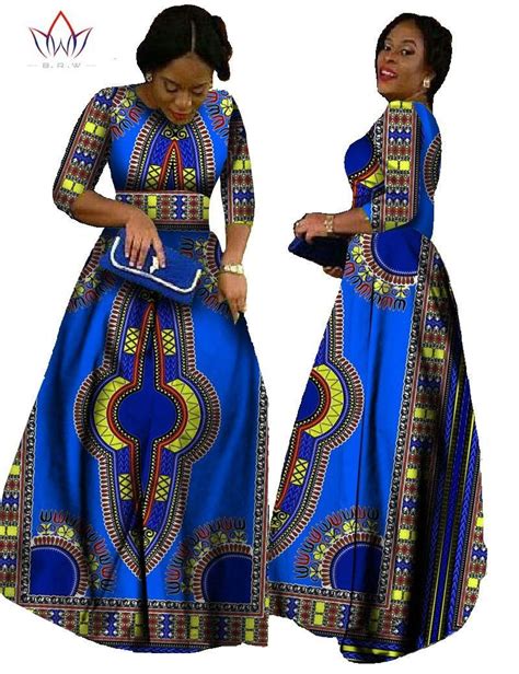 African Bazin Long Sleeve Maxi Dress African Traditional Wear