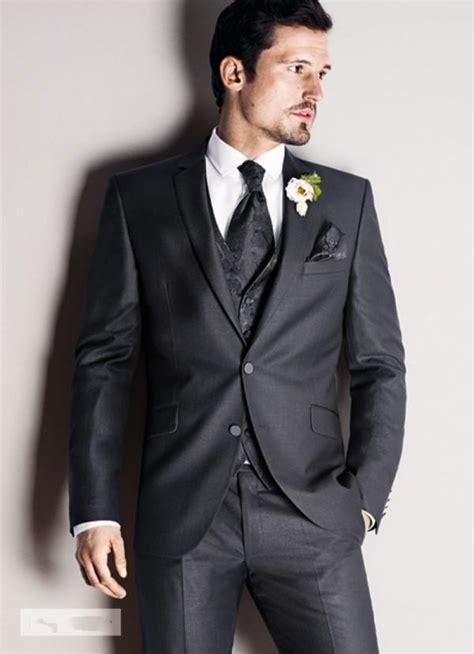 Dark Grey Mens Wedding Suits Notched Lapel Mens Suits 2015 Tuxedos Two
