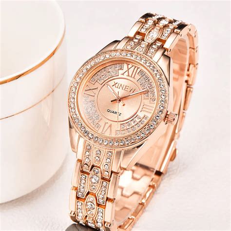 xinew luxury stainless steel watches women fashion crystal bracelet quartz watch women s diamond