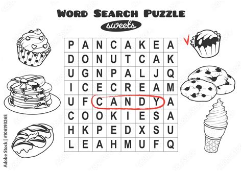 Word Search Puzzle With Sweets Stock Vector Adobe Stock
