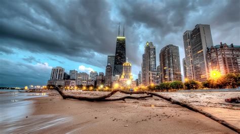 Beach Cityscapes Chicago Architecture Skyscrapers Hdr