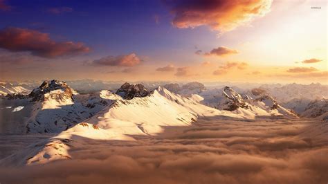 Snowy Mountain Peaks Above The Clouds Wallpaper Nature