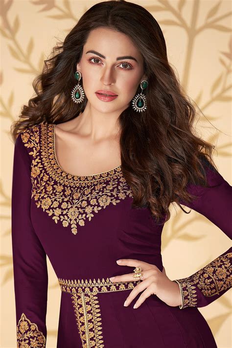 Buy Dazzling Plum Embroidered Georgette Anarkali Suit With Dupatta Online Like A Diva