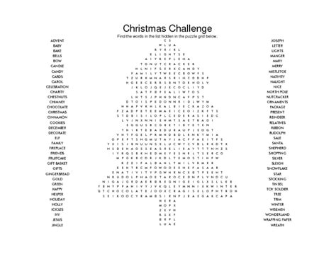 Christmas Challenge Word Search Worksheet For 2nd 6th Grade Lesson