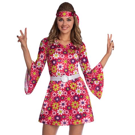 Ladies 60s 70s Retro Hippie Girl Costume Adult Hippy Fancy Dress Womens Outfit Ebay