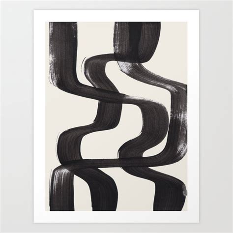 Mid Century Modern Minimalist Abstract Art Brush Strokes Black And White