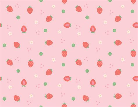 A Pattern Background With Small And Cute Strawberries And Flowers And