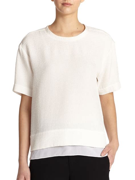 Helmut Lang Layered Tissue Silk Top In White Lyst