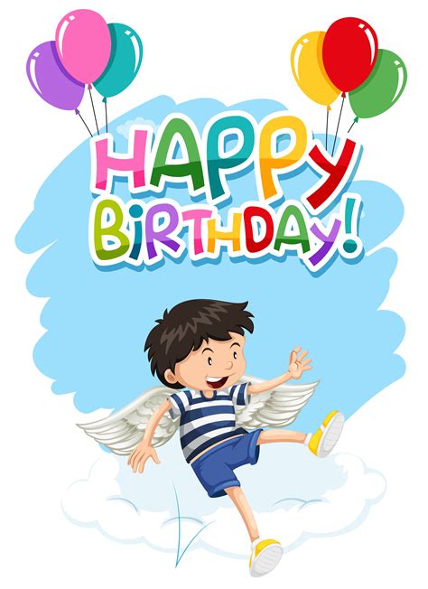 Boy With Wings Happy Birthday Card 614352 Vector Art At Vecteezy
