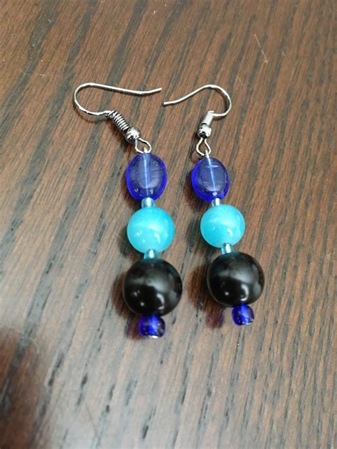 Blue And Aqua Bead Drop Earrings Etsy Uk