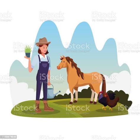 Farmer In Farm Rural Cartoons Scenery Stock Illustration Download