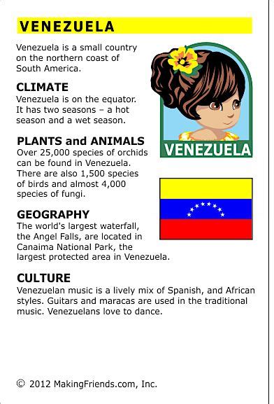 Facts About Venezuela World Thinking Day Teaching Geography Venezuela