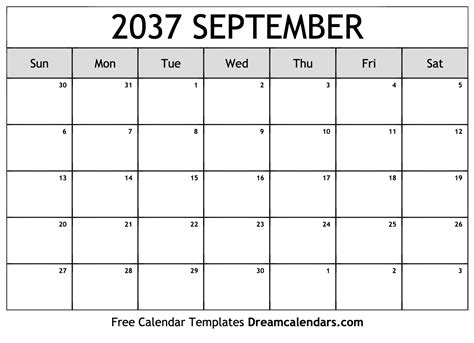 September 2037 Calendar Free Blank Printable With Holidays