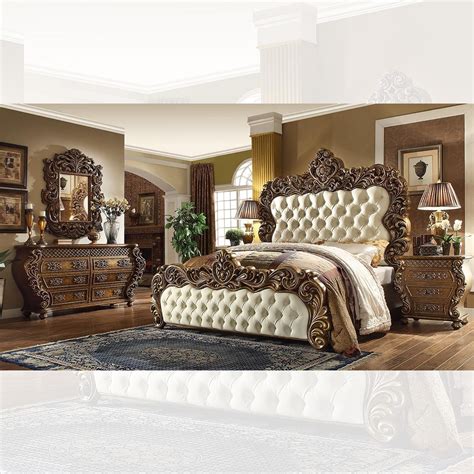 Cherry Bonded Leather Sleigh King Bedroom Set 3pcs Traditional Mcferran