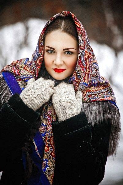 A Pretty Girl In A Russian Pavlovsky Posad Shawl Beautiful Russian