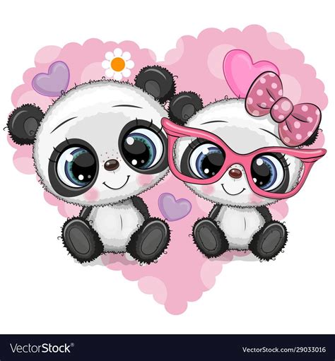 Two Cute Cartoon Pandas On A Heart Background Download A Free Preview