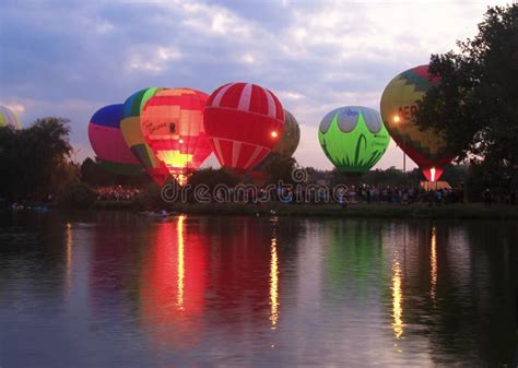 Hot Air Balloon Over Evening Summer Lake Editorial Stock Image Image