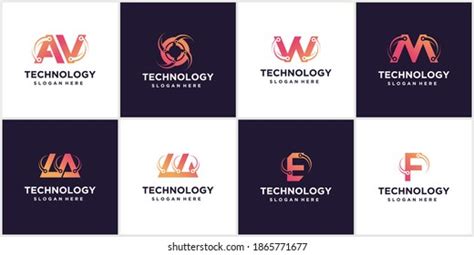 Set Creative Tech Logo Logo Design Stock Vector Royalty Free